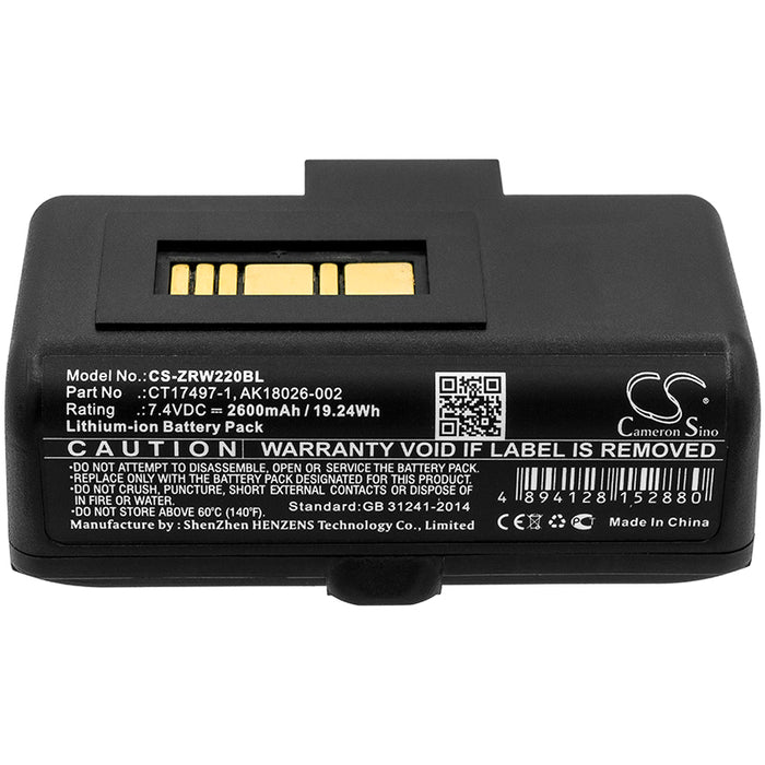 CS-ZRW220BL : Battery for Zebra RW220, RW320 - Replaces Zebra CT17497-1, AK18026-002