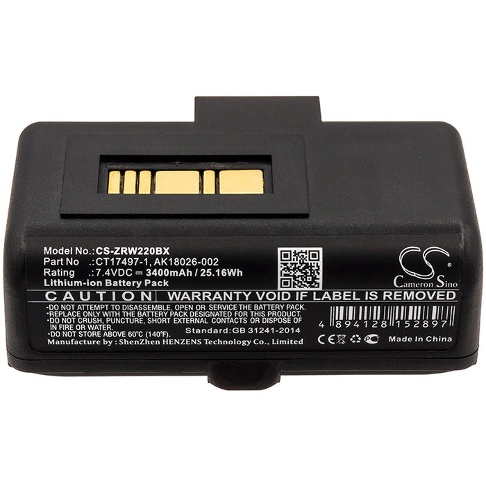 CS-ZRW220BX : Battery for Zebra RW220, RW320 - Replaces Zebra CT17497-1, AK18026-002