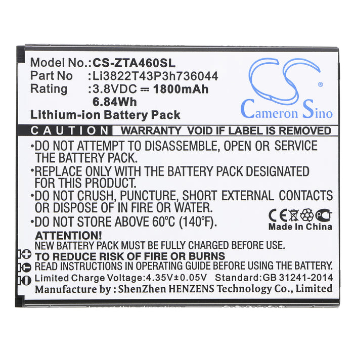 CS-ZTA460SL : Battery for ZTE Blade A460, Blade L4 - Replaces ZTE Li3822T43P3h736044