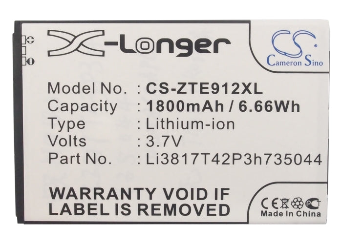 CS-ZTE912XL : Battery for BoostMobile Force, N9100, Force 4G LTE and others - Replaces ZTE Li3818T42P3h735044, Li3817T43P3h735044