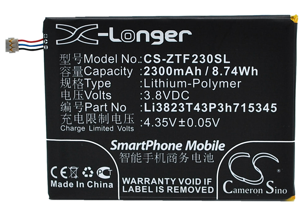 CS-ZTF230SL : Battery for ZTE Grand S Flex, MF910, MF910 4G LTE and others - Replaces ZTE Li3823T43P3h715345, Li3823T43P3h715345, Li3820T43P3h715345