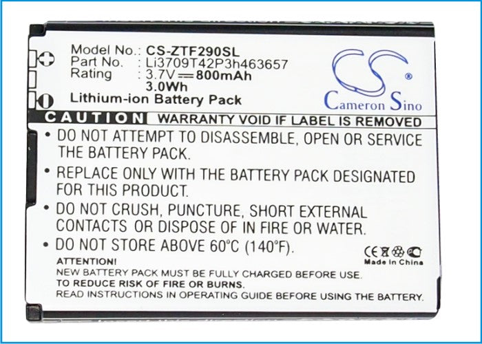 CS-ZTF290SL : Battery for T-Mobile Vairy Touch 2, Vairy Touch II - Replaces T-Mobile Li3709T42P3h463657, Li3708T42P3h463657