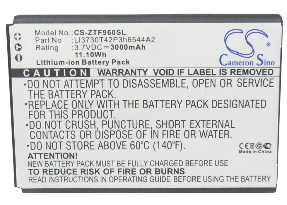 CS-ZTF960SL : Battery for T-Mobile Sonic 2.0 LTE Mobile Hotspot, MF96, Sonic 2.0 4G LTE - Replaces T-Mobile LI3730T42P3h6544A2