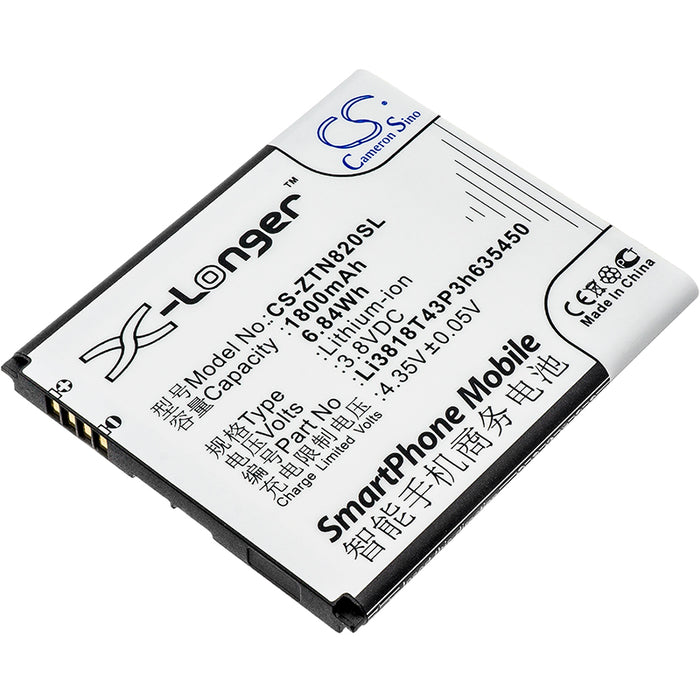 CS-ZTN820SL : Battery for ZTE Z820, Obsidian - Replaces ZTE Li3818T43P3h635450