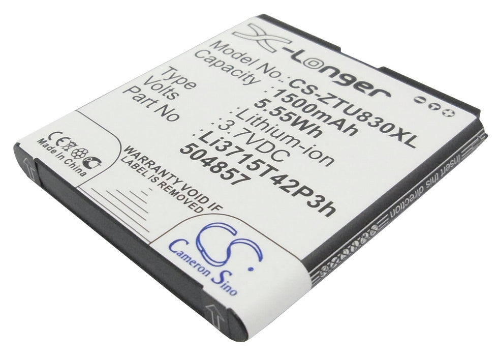 CS-ZTU830XL : Battery for T-Mobile V768, V768C, Concord - Replaces ZTE Li3715T42P3h504857, Li3715T42P3h504857-H