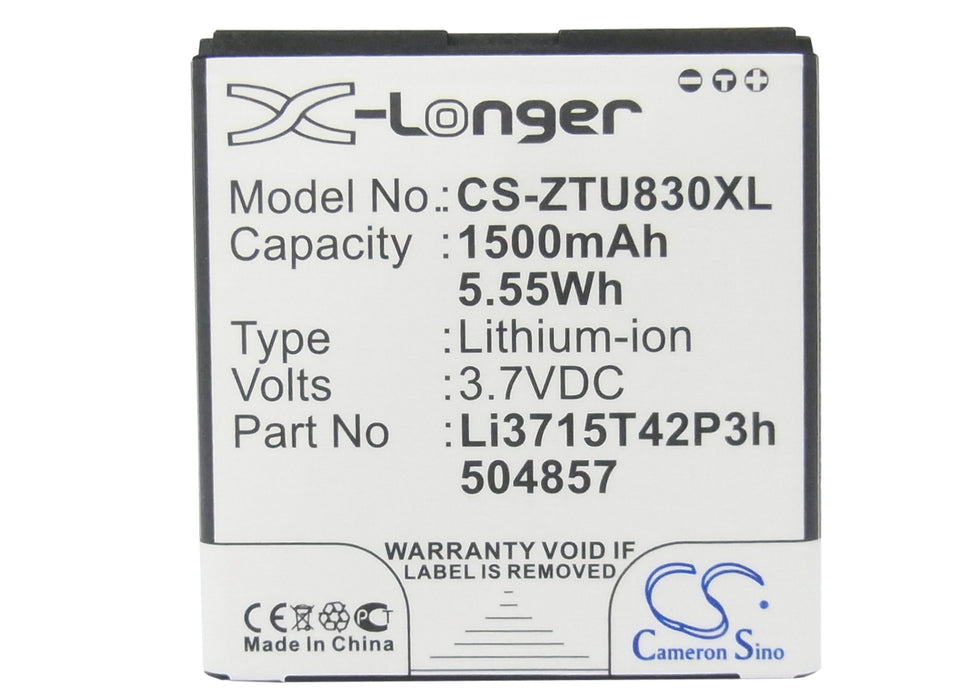 CS-ZTU830XL : Battery for T-Mobile V768, V768C, Concord - Replaces ZTE Li3715T42P3h504857, Li3715T42P3h504857-H