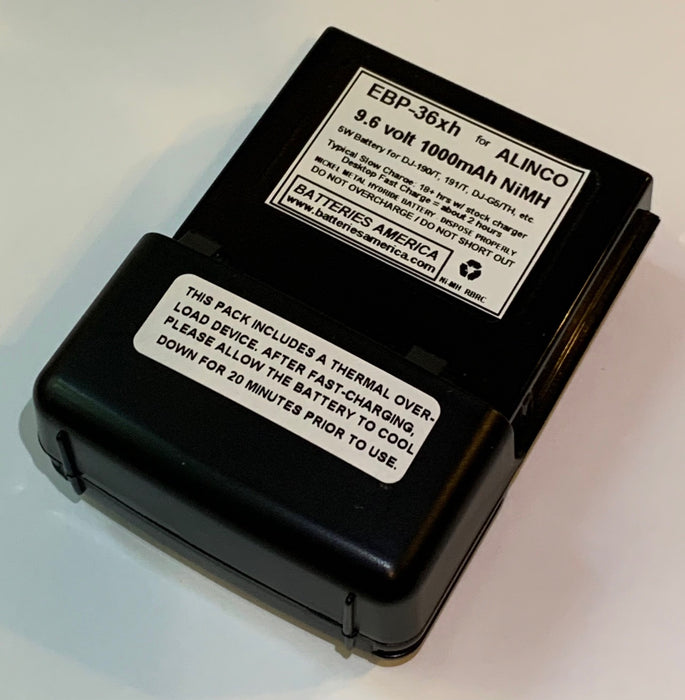 EBP-36xh : 9.6 volt 1000mAH NiMH battery for Alinco DJ-190, DJ-G5, replaces EBP-36N