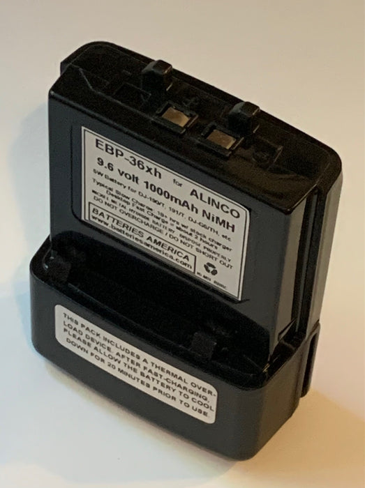 EBP-36xh : 9.6 volt 1000mAH NiMH battery for Alinco DJ-190, DJ-G5, replaces EBP-36N