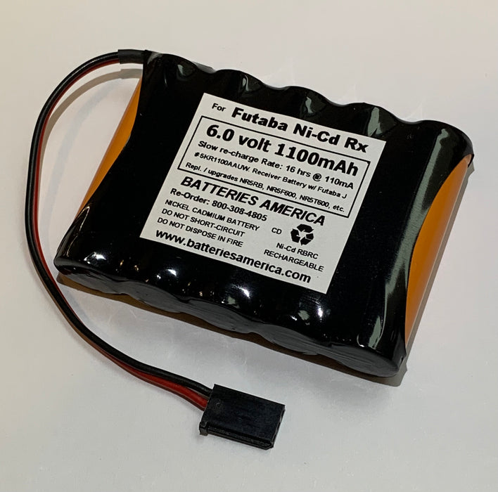 5KR1100AAUW : 6.0 volt 1100mAh AA rechargeable NiCd battery for R/C