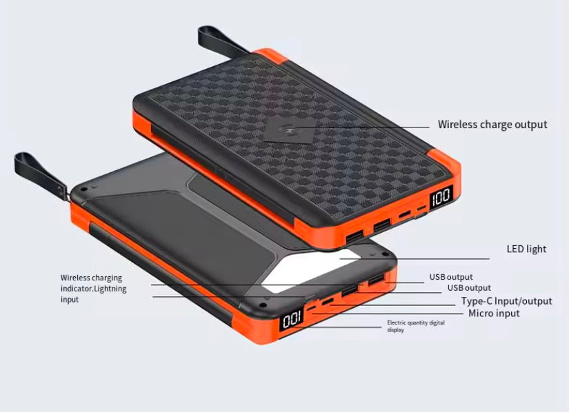 SPB-20000-Qi : Solar Power Bank 20,000mAh with Qi wireless
