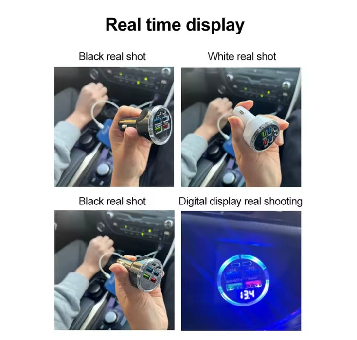 DC-USB-6: 6-Port Car Charger for Phones, Tablets, GPS etc. 150W, with LED Voltmeter