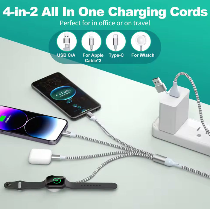 USB-4-in-2: 4 in 2 USB charging cable;  for iOS, Type C-PD, Watch