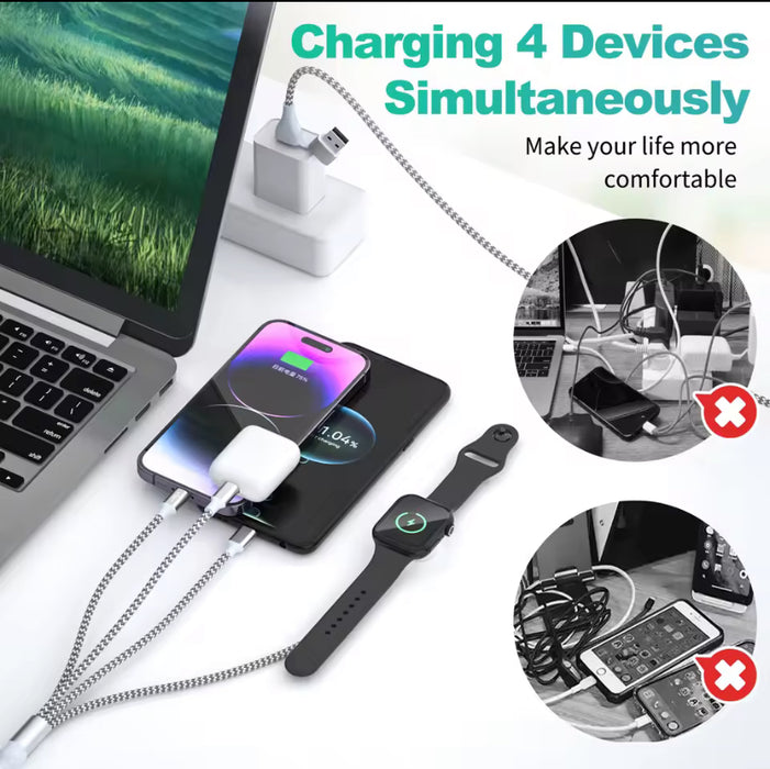 USB-4-in-2: 4 in 2 USB charging cable;  for iOS, Type C-PD, Watch