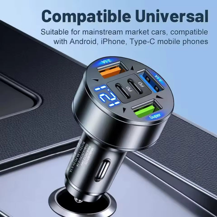 DC-USB-5P: 5-Port Car Charger for Phones, Tablets, GPS etc. 150W, with LED Voltmeter