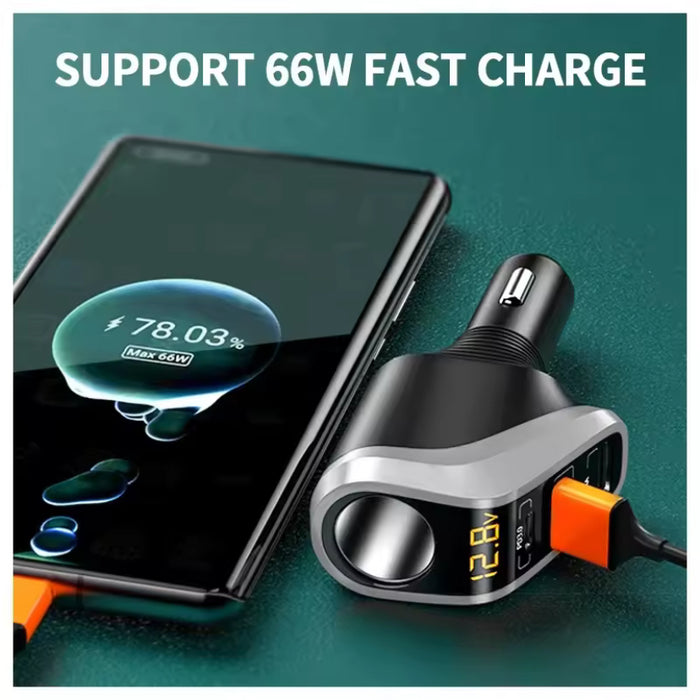 DY48TC : 3-Port 90W Mobile Charger, USB-A and Type C-PD outputs, with Voltmeter