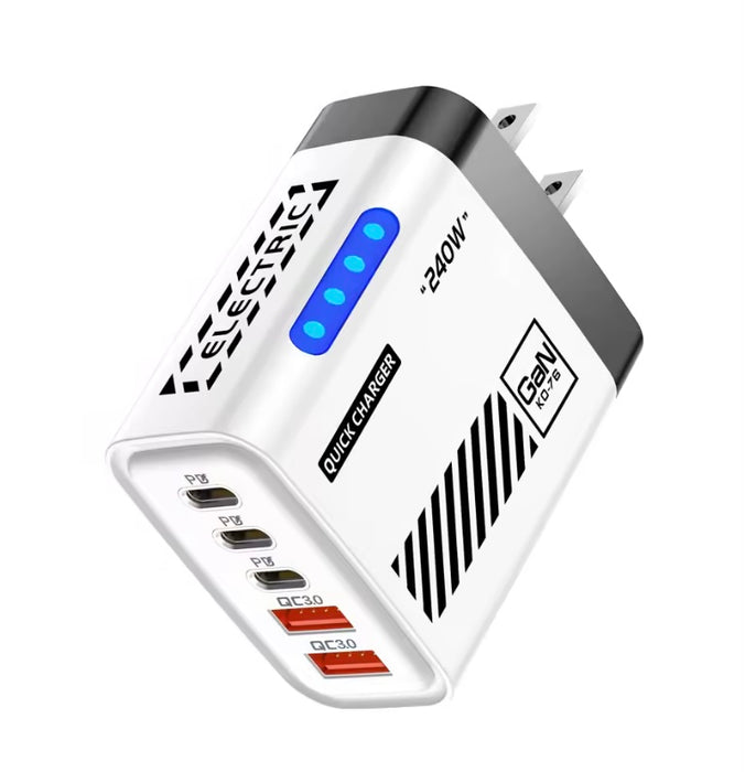 AC-USB-240W : 240W Wall Charger; GaN, 5 output Ports, USB A, C, PD