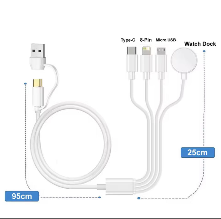 USB-4-Multi: 4 in 2 USB charging cable;  for iOS, Type C-PD, Watch, micro USB