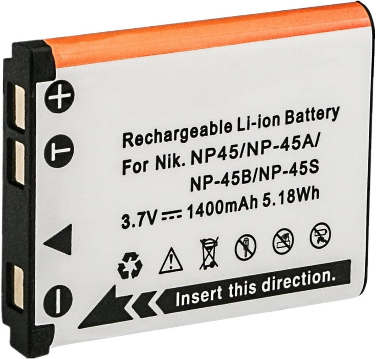 NP-45: 3.7v 1400mAh Li-ION battery for Fuji, Leica, replaces NP-45, NP-45A