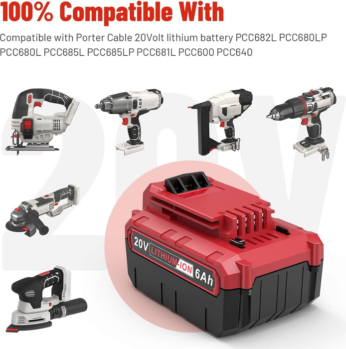 PCC680L : 20.0v 6Ah Li-ION battery for Porter Cable, replaces PCC685L PCC600  PCC640 etc.