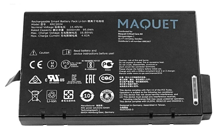 RRC2024 : 14.4v 7800mAh Li-ION battery for Maquet ventilators, x-ref # 6882607