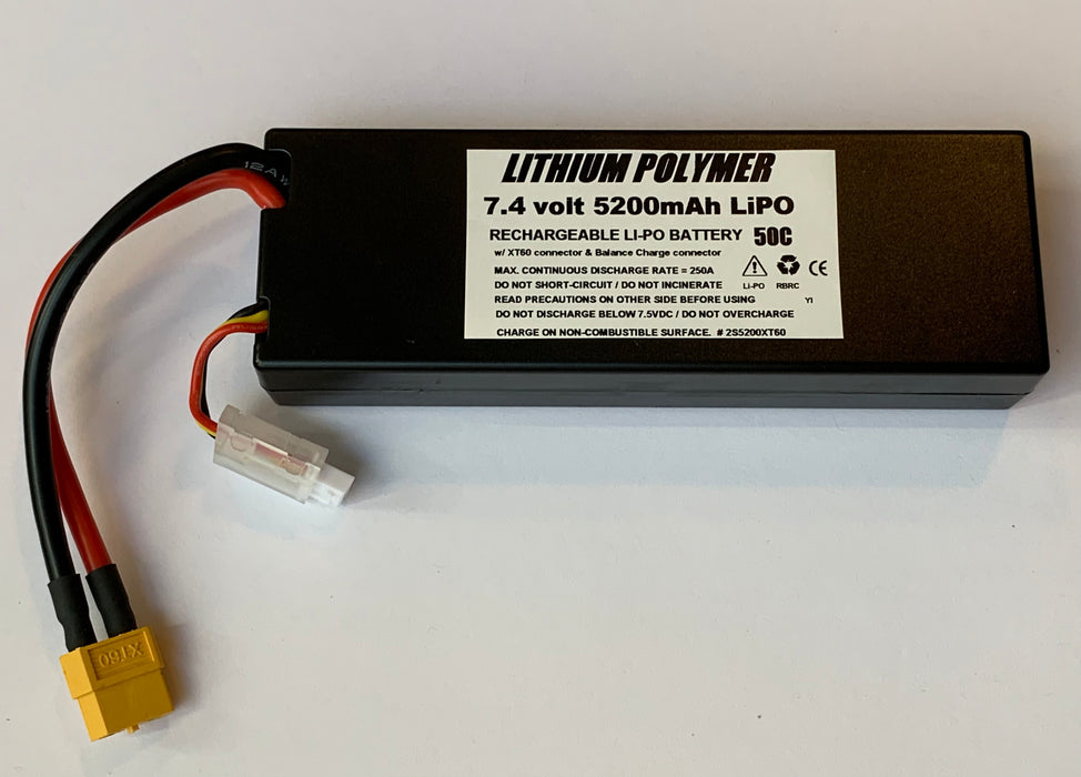 2S5200-50C : 7.4 volt 5200mAh Li-PO battery, Hard Shell Case, 50C