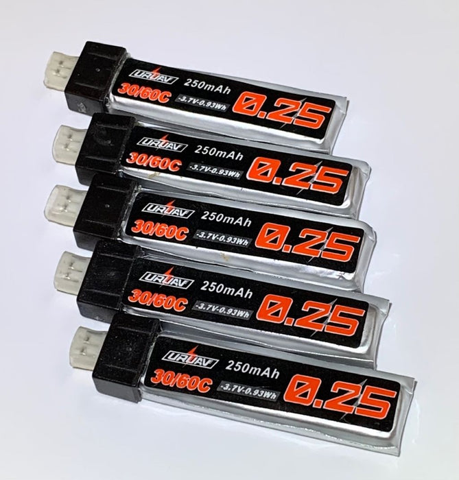 5 pcs of 1S250-2.0 : Qty 5 of 1S 250mAh LiPO battery with PH2.0 connector