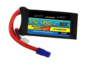 3S1350-80E: 11.1v 1350mAh LiPO battery 80C with EC3 connector