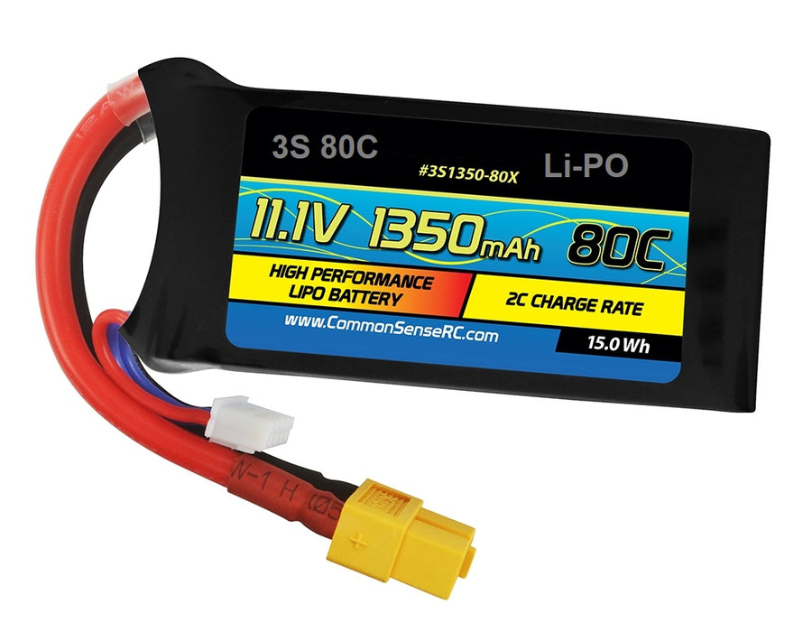 3S1350-80X: 11.1v 1350mAh LiPO battery 80C with XT60 connector