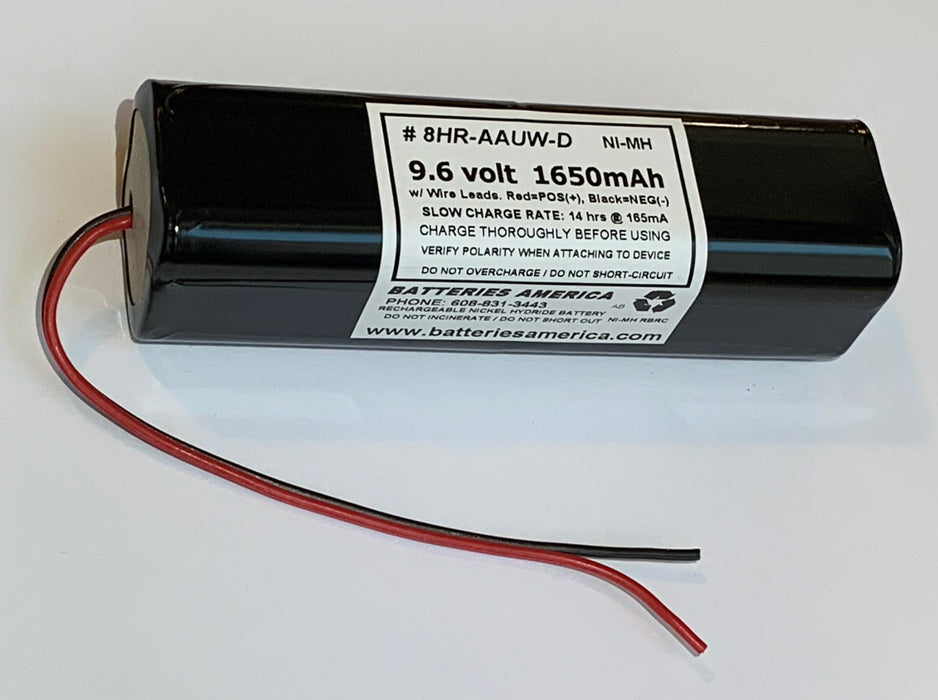 8HR-AAUW-D : 9.6v 1650mAh NiMH battery with wire leads