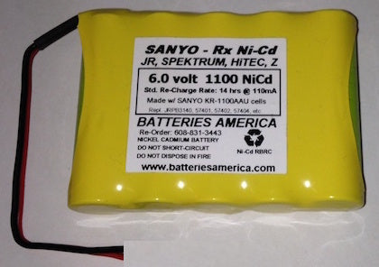 5KR1100AAUW : 6.0 volt 1100mAh AA rechargeable NiCd