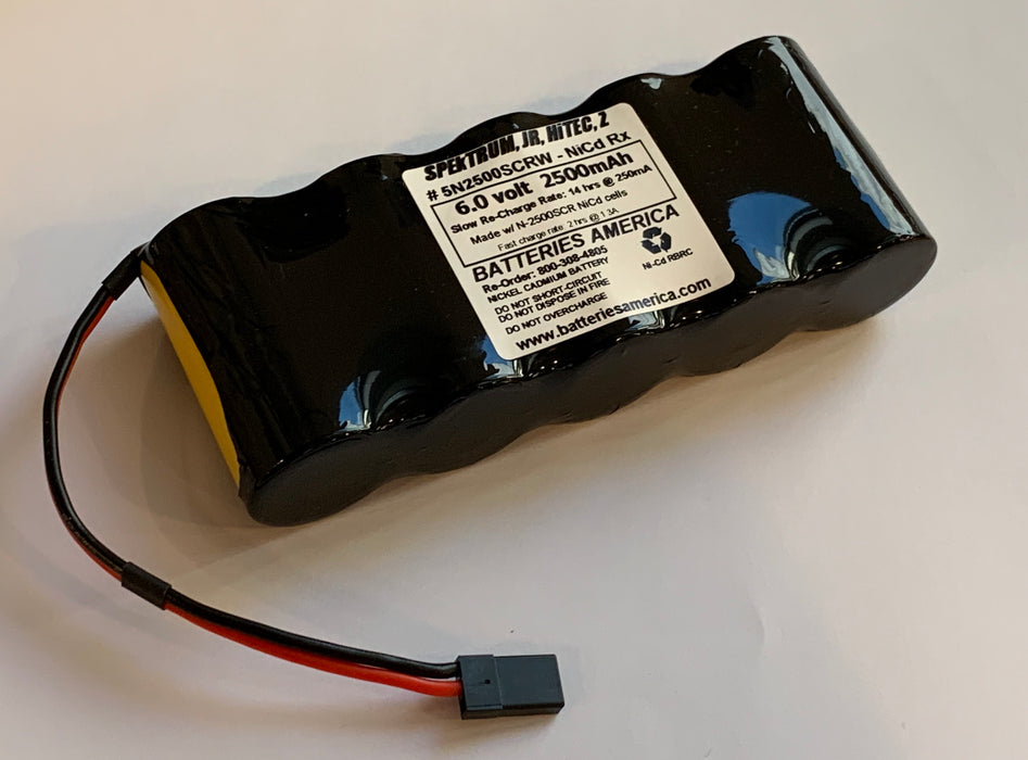 5N2500SCRW: 6.0v 2500mAh Ni-Cd Sub-C battery pack for RC