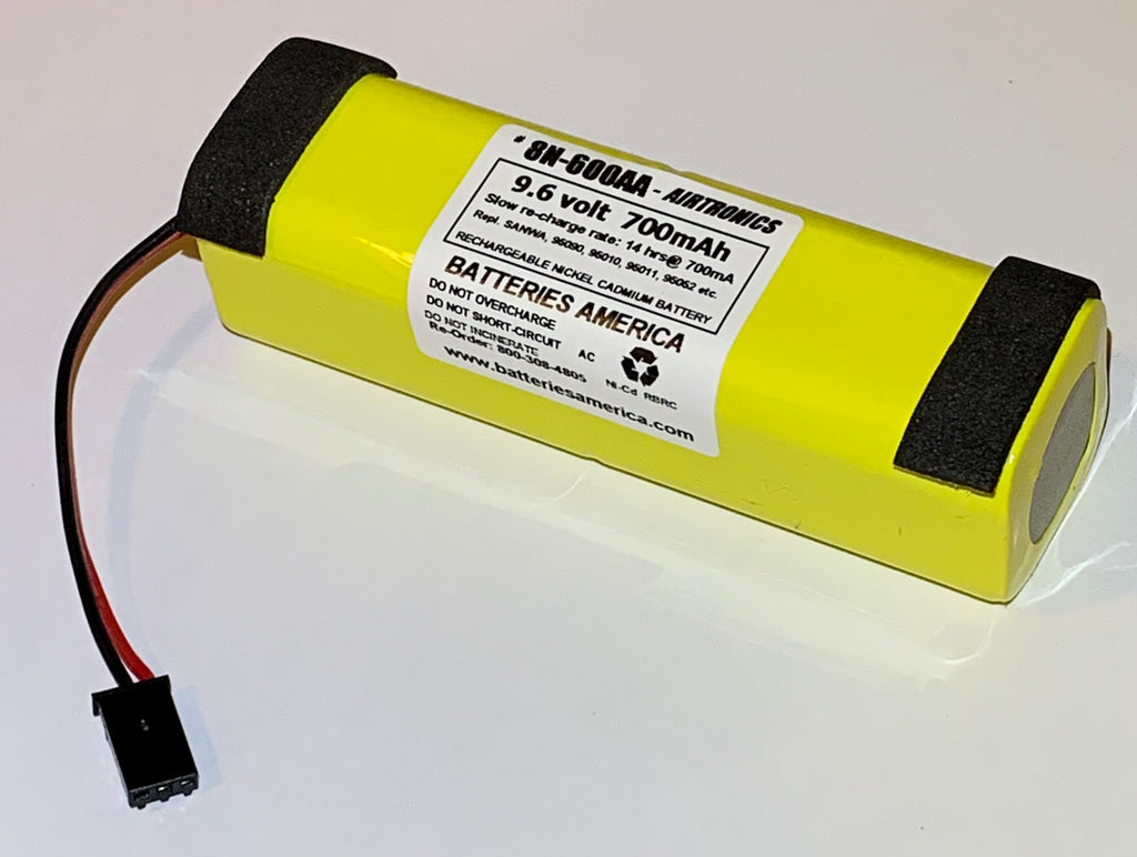 8N-600AA: 9.6v 700mAh NiCd Battery for AIRTRONICS transmitters — Batteries  America