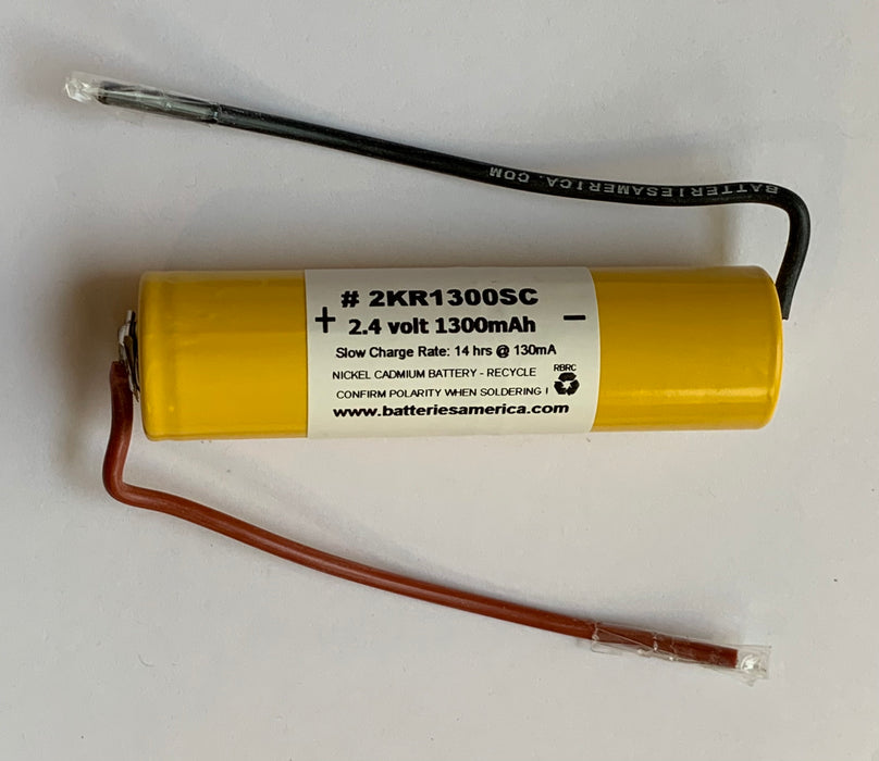 2KR1300SC-WL : 2.4 volt 1300mAh Sub-C stick with Wire Leads