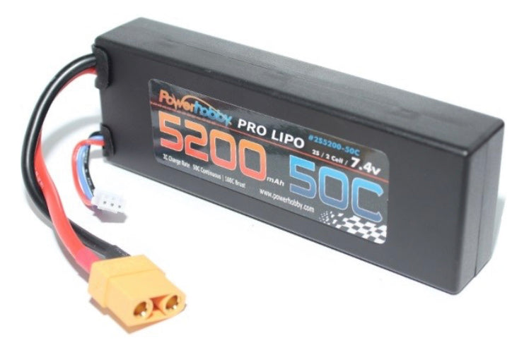 2S5200-50C : 7.4 volt 5200mAh Li-PO battery, Hard Shell Case, 50C