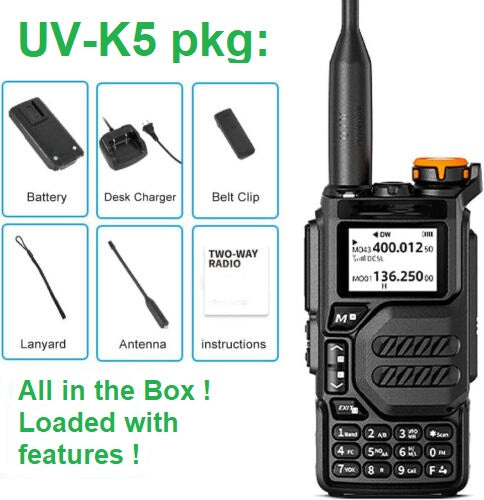  QUANSHENG UV-K5 Walkie Talkie Dual Band 5W Rechargeable Two Way  Radio NOAA Emergency Weather Receiver with Type-C Charging Cable, Headset  (Black 1 Pack) : Electronics